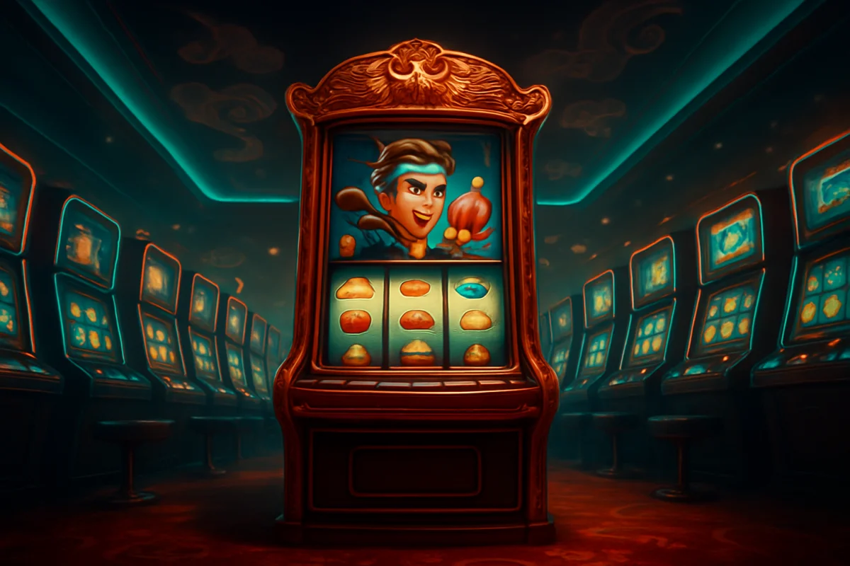 sugar rush — luxurious casino arcade hall with rows of glowing slot machines
