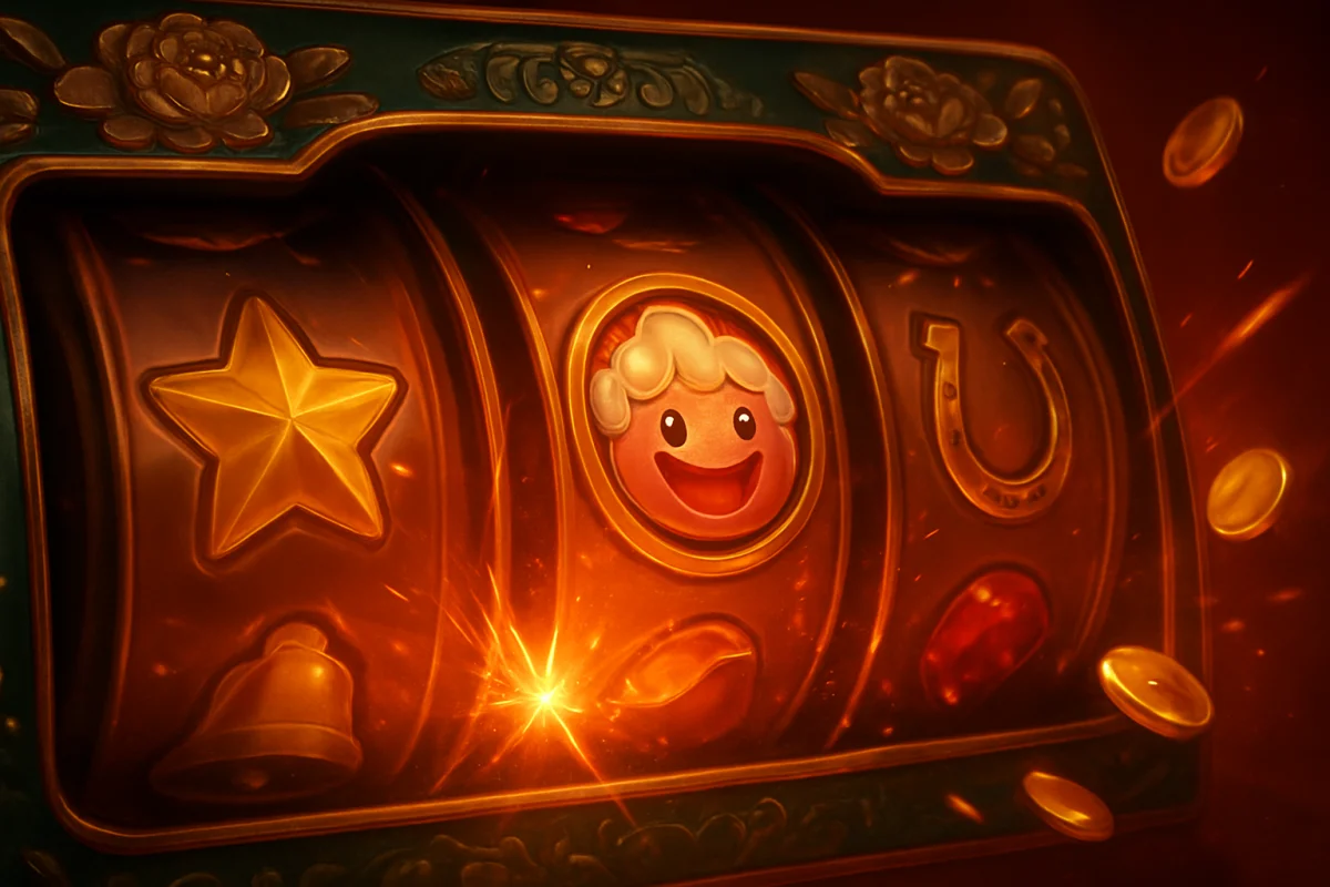 sugar rush — close-up of slot machine reels caught mid-spin, symbols streaming past