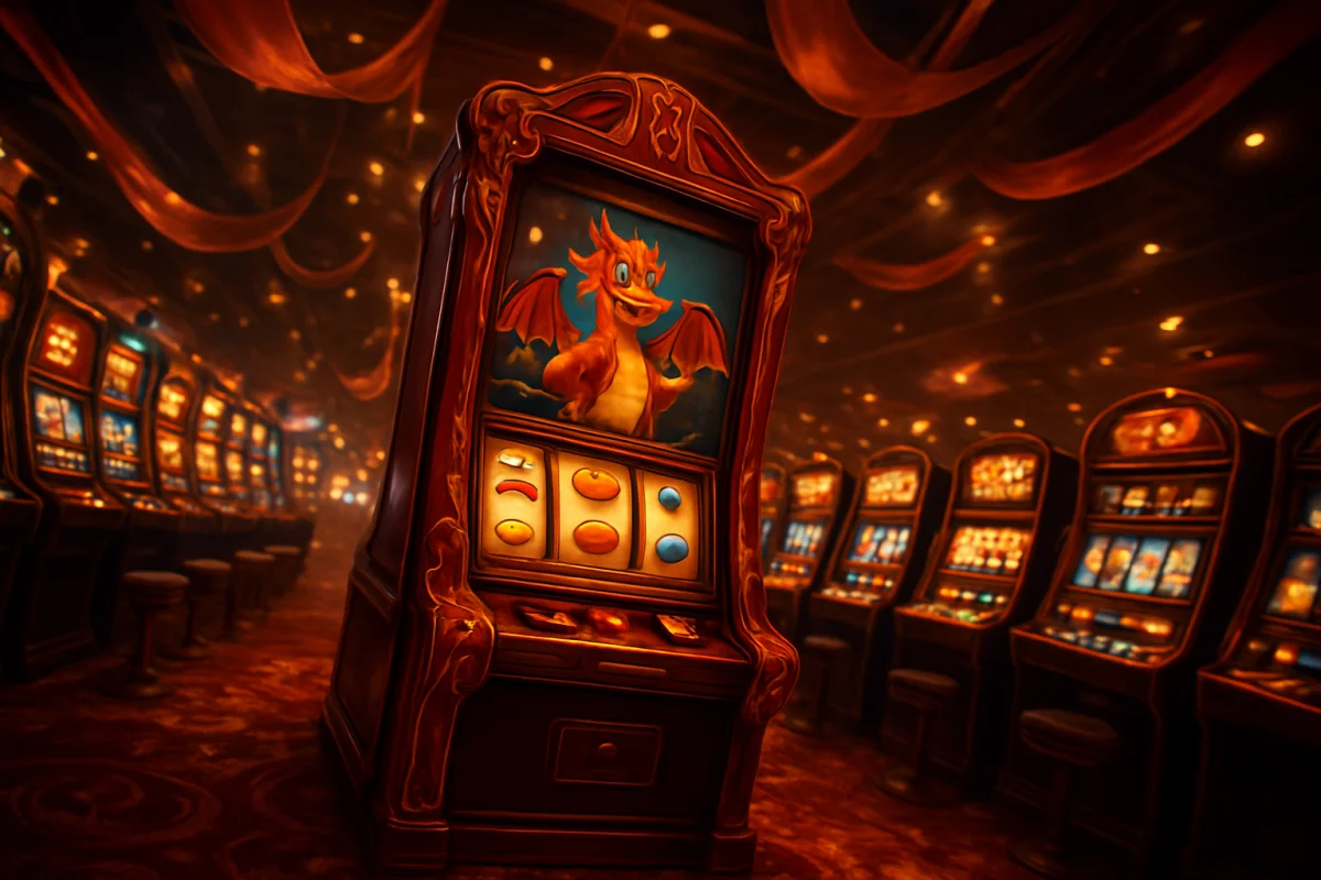 yo dragon — luxurious casino arcade hall with rows of glowing slot machines